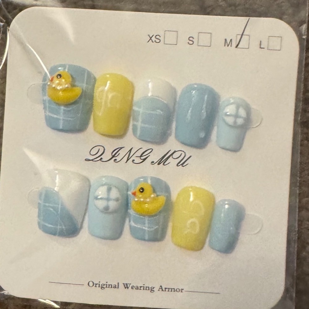 Duck Press On‎ Nails Set Blue Yellow Cartoon Cute False Nail Art DIY
